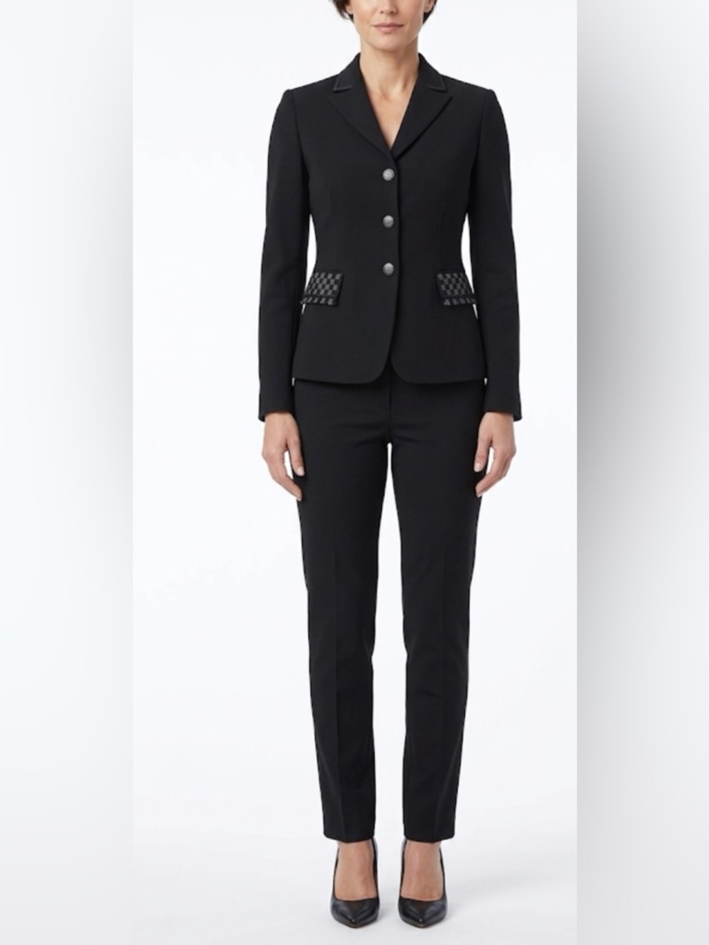 Tahari Arthur S. Levine Women's Petite Black Blazer Checker Trim 2P